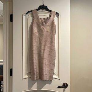 Herve Leger Paris Saks Fifth Avenue bandage rose gold dress